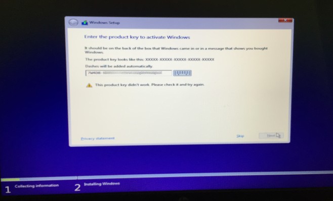 install windows using product key